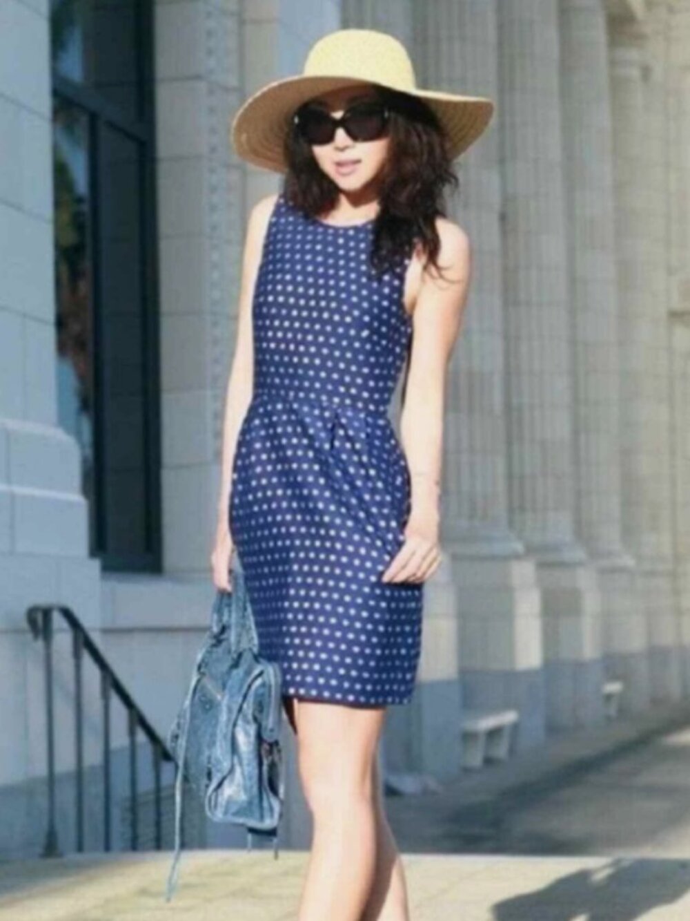 J. Crew Sleeveless Shimmer Polka Dot Print Dress in Blue/White Size 2